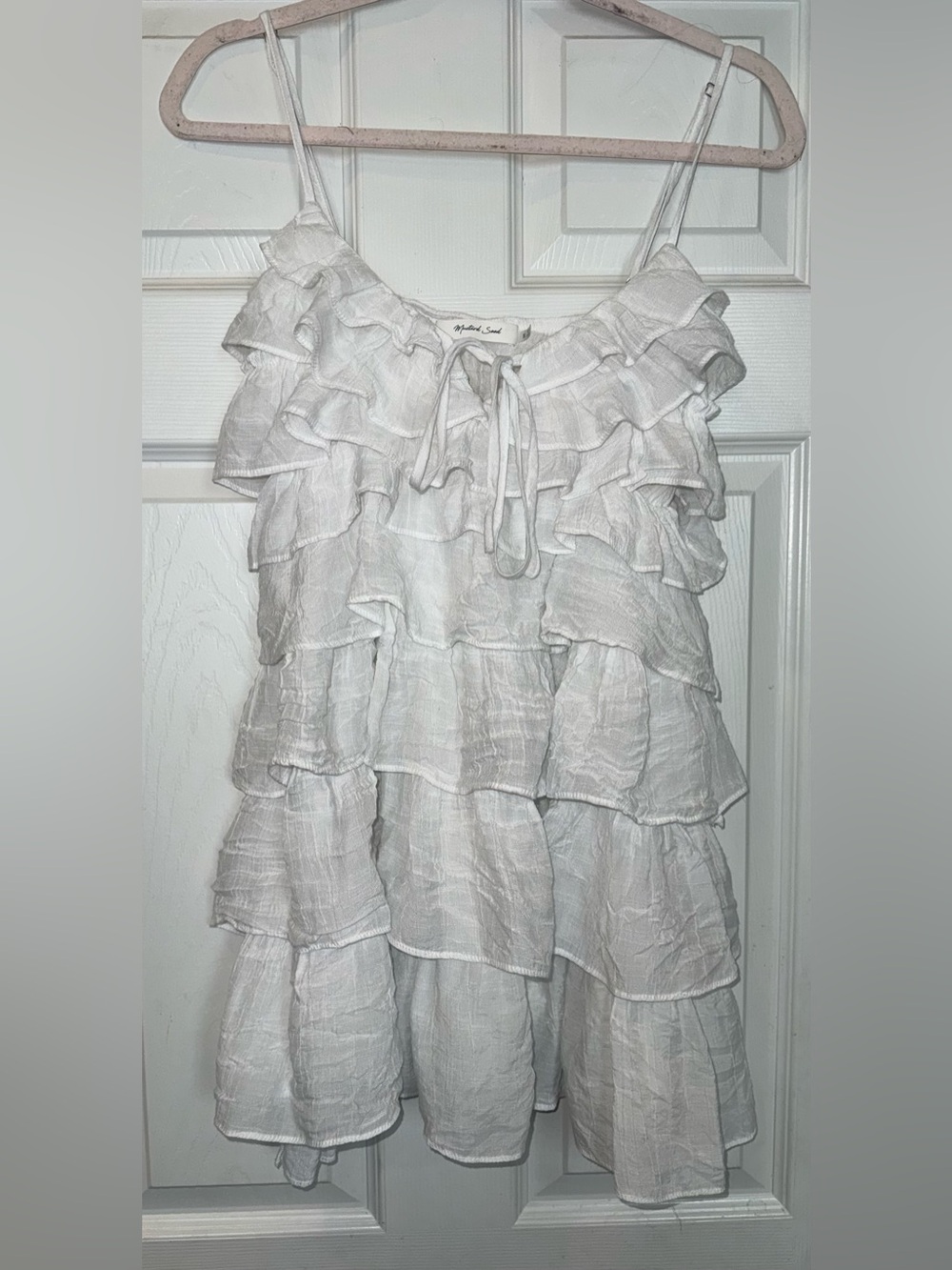 Mustard Seed White Ruffle Tiered Spaghetti-Strap Dress